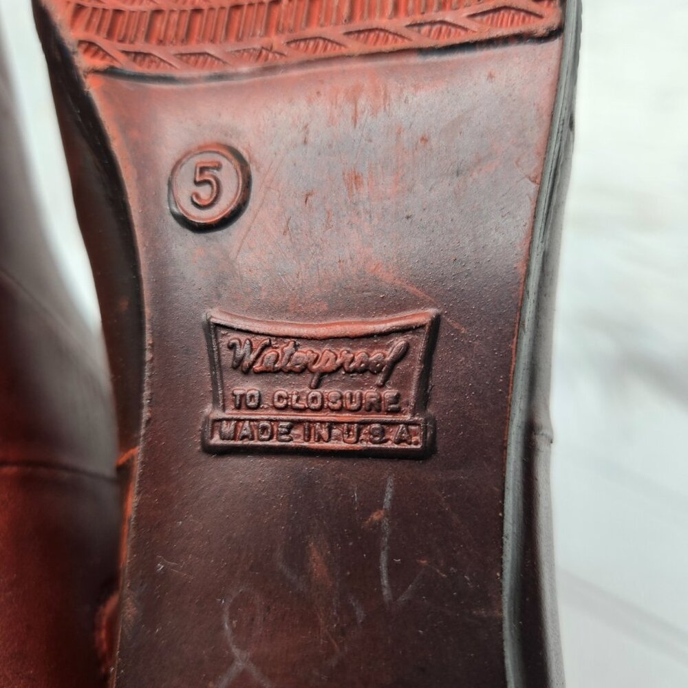 Vintage Waterproof Rubber Chunky Heel Boots Made In USA Red Women's Sz 5 Sherpa - Picture 11 of 11